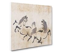 Two Horses Playing by Kano Tan'yu Canvas Print | Gallery Wrapped 30mm Frame Wall Art | 14x14 inches | Ready to Hang | Modern Animals Picture | Living Room Bedroom Lounge Office