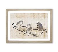 Two Horses Playing by Kano Tan'yu Framed Print | A2 Oak Framed Wall Art | Ready to Hang | Modern Animal Picture | Living Room Bedroom Lounge Office