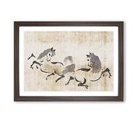 Two Horses Playing by Kano Tan'yu Framed Print | A2 Walnut Framed Wall Art | Ready to Hang | Modern Animal Picture | Living Room Bedroom Lounge Office