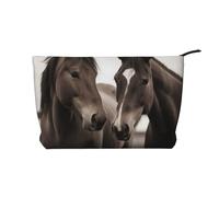 Two Horses Prints Corduroy Makeup Bag for Women Girls, Spacious Travel Cosmetic Organiser for Make-up, Toiletries & Essentials