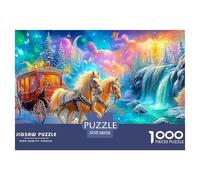 Two Horses Pull A Lit Carriage near A Waterfall 1000 Piece Jigsaw Puzzle Horse Perfect Present for Boys, Girls, Men & Women 38x26cm/1000pcs