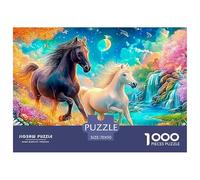 Two Horses Run through A Vivid, Flowery Scene 1000-Piece Jigsaw Puzzle Horse Challenging & Brainteasing for All Ages 70x50cm/1000pcs