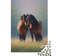 Two Horses Standing Close Together on Lush Grass 38x26cm/1000pcs Erwachsenenpuzzle - Erwachsenenpuzzle DIY-Puzzlespielzeug