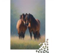 Two Horses Standing Close Together on Lush Grass Jigsaw Puzzles. 70x50cm/1000pcs Whimsical Challenge Toy for Educational Games Gifts