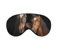 Two Horses Standing on Black Background Blackout Sleep Eye Mask, Ventilated Fabric, Adjustable Wearing Style, Zero Pressure Sleeping Mask Soft Skin Friendly Eyeshade for Women Men