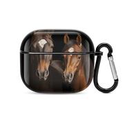 Two Horses Standing on Black Background Bluetooth Earbuds Case Cover Full Body Shockproof Protection Hard Case Support Wireless Charging with Keychain Personalized Gift for AirPods 3