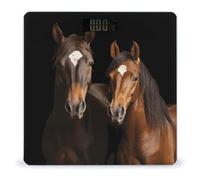 Two Horses Standing on Black Background Digital Bathroom Scale for Body Weight with High Precision Digital Weighing Scale with BMI Clear LCD Display and Step-On Measures Weight Up to 180kg