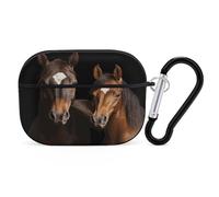 Two Horses Standing on Black Background Earbuds Organizer Shockproof Protective Airpods Pro Cover with Carabiner Clip Anti Fall Carrying Earphone Case Cover for Airpods Pro 2nd Generation Black