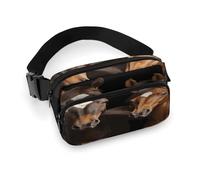 Two Horses Standing on Black Background Fanny Pack Belt Bag with Adjustable Strap Fashion Waist Bag for Outdoor Sports Hiking, white, 20x13cm, Full Printed Waist Bag