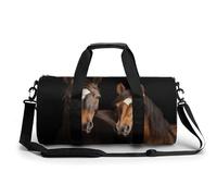 Two Horses Standing on Black Background Gym Bag for Men Women Water Resistant Duffle Bag Travel Lightweight Bag for Travel Sports, white, 17.7in/9in/9in