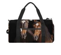 Two Horses Standing on Black Background Gym Bag for Men Women Water Resistant Duffle Bag Travel Lightweight Bag for Travel Sports, white, One Size