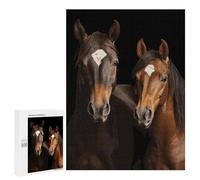 Two Horses Standing on Black Background Jigsaw Puzzles Wooden Puzzle Personalized Picture Puzzle 500 PCS Family Decoration Puzzles for Adults Challenging Puzzle Family Wedding Graduation Present
