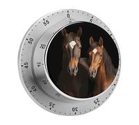Two Horses Standing on Black Background Mechanical Kitchen Timer for Cooking 60 Min with Magnetic Backing Loud Alarm,Stainless Steel Wind Up Countdown Timer Cute Egg Timers for Cooking Studying Gamin