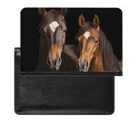 Two Horses Standing on Black Background Passport Holder & Travel Wallet Passport Cover Protector Essentials with Credit Card Slots