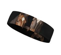 Two Horses Standing on Black Background Workout Headband for Men and Women Moisture Wicking Headband for Tennis, Basketball, Running, Gym Outdoor Sports Sweatband