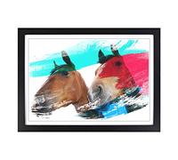 Two Horses V2 Framed Print | A2 Black Framed Wall Art | Ready to Hang | Modern Animal Picture | Living Room Bedroom Lounge Office