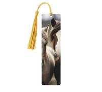Two Horses Wood Bookmark for Book Lovers Birthday Teachers Gift, Handmade Craft Book Marks Ornaments with Tassel Exquisite Reading Page Markers for Men Women