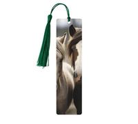 Two Horses Wood Bookmark for Book Lovers Birthday Teachers Gift, Handmade Craft Book Marks Ornaments with Tassel Exquisite Reading Page Markers for Men Women