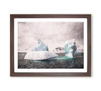 Two Icebergs In Antarctica Painting Modern Art Framed Wall Art Print, Ready to Hang Picture for Living Room Bedroom Home Office Décor, Walnut A2 (64 x 46 cm)