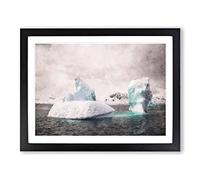 Two Icebergs In Antarctica Painting Modern Art Framed Wall Art Print, Ready to Hang Picture for Living Room Bedroom Home Office Décor, Black A3 (46 x 34 cm)
