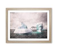 Two Icebergs In Antarctica Painting Modern Art Framed Wall Art Print, Ready to Hang Picture for Living Room Bedroom Home Office Décor, Oak A4 (34 x 25 cm)