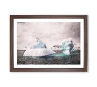 Two Icebergs in Antartica Painting Framed Print | A2 Walnut Framed Wall Art | Ready to Hang | Modern Historical Picture | Living Room Bedroom Lounge Office