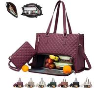 Two-in-one Lunch Tote, With Insulated Compartment Laptop Bag, Large Capacity Business Lunch Bag, Foldable Leak-proof Insulation Bag, Multifunctional Womens Office Commuter Bag (Burgundy)