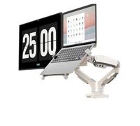 Two-in-one monitor notebook combination stand dual-screen external computer stand bracket mechanical arm desktop heightening radiator folding support suspended vertical adjustable shelf tablet(White)
