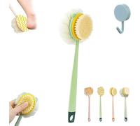 Two-in-one Shower Brush and Back Brush with a Shower Ball and bristles, Soft and Firm bristles, Non-Slip Handle, for Wet and Dry use