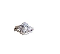 Two-in-One Stackable Cubic Zirconia Bridal Rings Sets Oval Cut CZ Engagement Rings Wedding Band for Women 1.5CT 925 Sterling Silver Simulated Diamond Ring (7#)