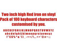 Two inch high Red iron on Vinyl. Pack of 100 keyboard characters made up of Letters, numbers or any other keyboard symbol