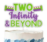 Two Infinity and Beyond Birthday Cake Topper - Glitter 2 Infinity & Beyond Party Decorations For Two Years Old Birthday Party Cake Décor