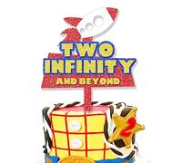 Two Infinity and Beyond Cake Topper Glitter Cartoon Story 2nd Birthday Cake Topper Two infinity and Beyond Birthday Decorations Party Supplies for Boys(Style B)