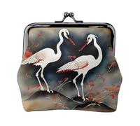 Two Japanese Cranes Flying Coin Purse, Small Travel Kit Storage Pouch for Weekend Getaways and Business Trips