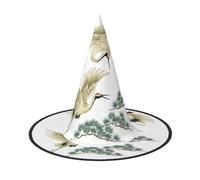 Two Japanese Cranes Flying Traditional Painting Halloween Witch Hat Halloween Costumes For Women Men Witch Hats Fancy Dress