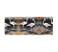Two Japanese Cranes Flying Traditional Painting Keyboard and Mouse Pad, Extra Large Desk Cover, Spill Resistance Mat for Smooth Tracking