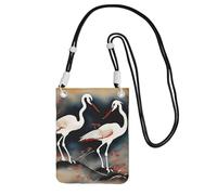 Two Japanese Cranes Flying Traditional Painting Print Crossbody Bag For Women,Shoulder Bag Purse,Travel Sport Mini Phone Bag, Black, One Size