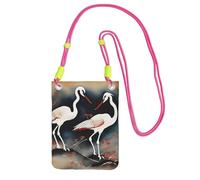 Two Japanese Cranes Flying Traditional Painting Print Crossbody Bag For Women,Shoulder Bag Purse,Travel Sport Mini Phone Bag, Fuchusia, One Size
