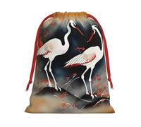 two Japanese cranes flying traditional painting Print Drawstring Gift Bags For Christmas,Holiday,Wedding,Birthday Gift Wrapping Bag M