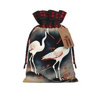 Two Japanese Cranes Flying Traditional Painting Print Drawstring Gift Reusable Bags Pouches Holiday Packaging Birthday Wedding Parties