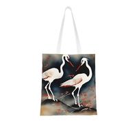 two Japanese cranes flying traditional painting Print Lightweight Bag Reusable Travel Bags Stylish Comfort Gym Shopping Ample Storage