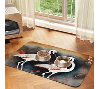 Two Japanese Cranes Flying Traditional Painting Print Pet Feeding Mat Dog Mat for Food and Water Bowl Dogs Water Dispenser Mat Dogs Accessories