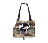 Two Japanese Cranes Flying Traditional Painting Print Pet Tote Bag, Foldable Portable Single Shoulder Pet Carrier For Small Dogs Cats
