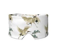 Two Japanese Cranes Flying Traditional Painting Print Sleep Eye Mask with Earmuffs Soft Pressureless Cooling Blackout Eye Covers for Sleeping,Keeps Warm, Shading, Comfortable Aid Strap