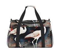 two Japanese cranes flying traditional painting Print Stylish Foldable Carry On Tote with Waterproof Zipper for Weekend Getaways Bag