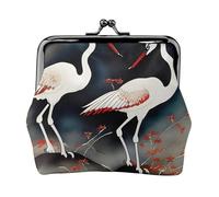 Two Japanese Cranes Flying Traditional Painting Print Stylish Unique Coin Purse Cute Mini Wallet with Kiss Lock Waterproof for Coins