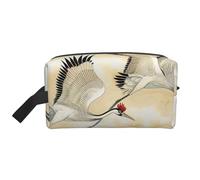 Two Japanese Cranes Flying Traditional Painting Printed Makeup Bag Large Travel Cosmetic Bags Waterproof Cosmetic Case Toiletry Bag Organizer for Women Mom Girls