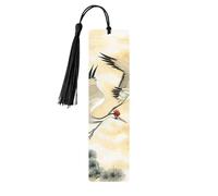 Two Japanese Cranes Flying Traditional Painting Printed Metal Bookmarks M - Black Lightweight Aluminium Book Marker for Books, Journals & Gifts, Ideal Book Lovers, Holiday Decor & Crafts