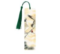 Two Japanese Cranes Flying Traditional Painting Printed Metal Bookmarks M - Dark Green Lightweight Aluminium Book Marker for Books, Journals & Gifts, Ideal Book Lovers, Holiday Decor & Crafts