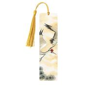 Two Japanese Cranes Flying Traditional Painting Printed Metal Bookmarks M - Gold Lightweight Aluminium Book Marker for Books, Journals & Gifts, Ideal Book Lovers, Holiday Decor & Crafts